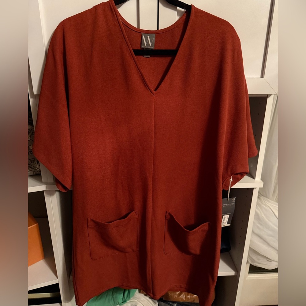 Worthington Terracotta V-Neck oversized mini dress